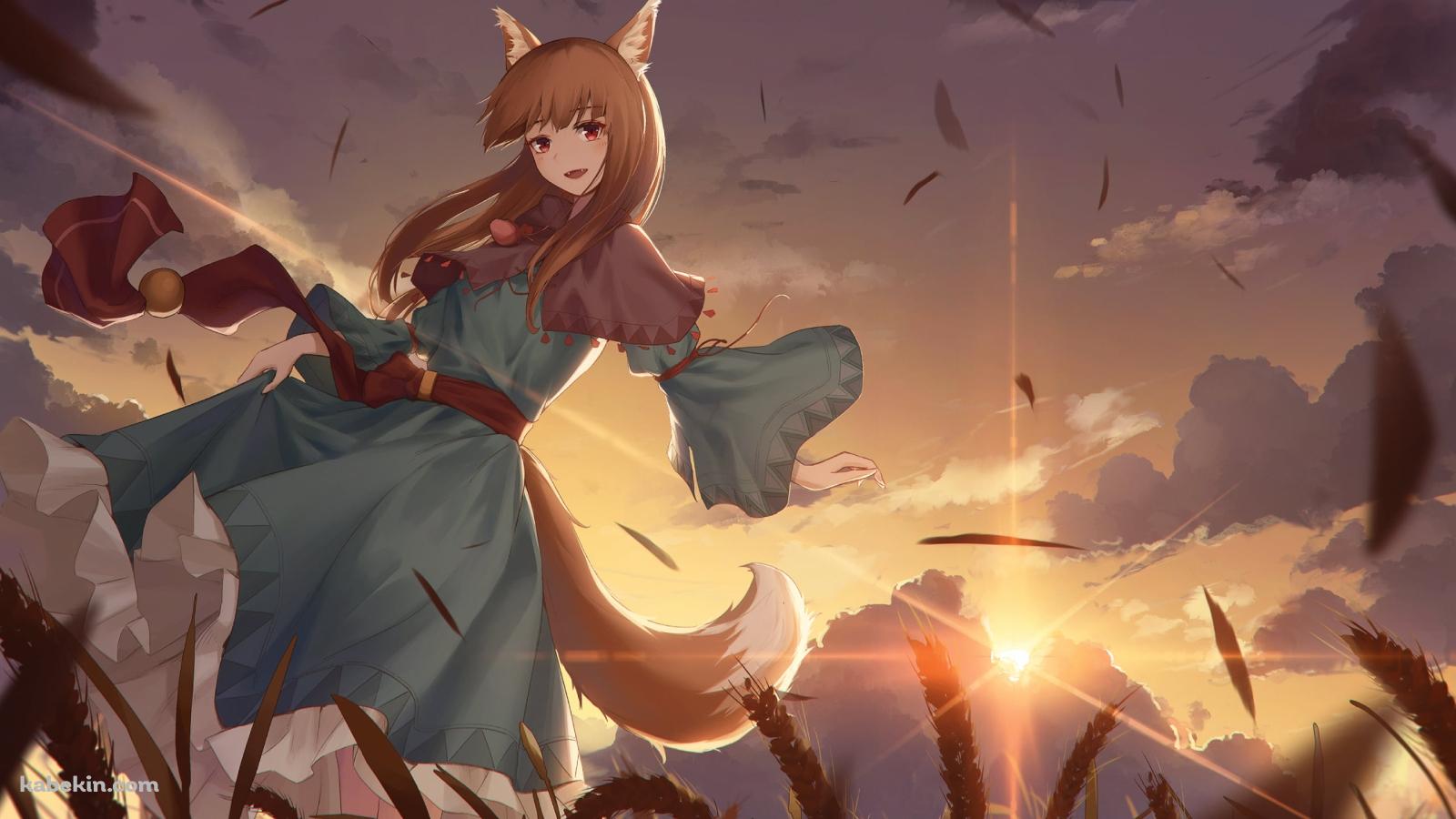 夕陽とホロ / 狼と香辛料の壁紙(1600px x 900px) 高画質 PC・デスクトップ用