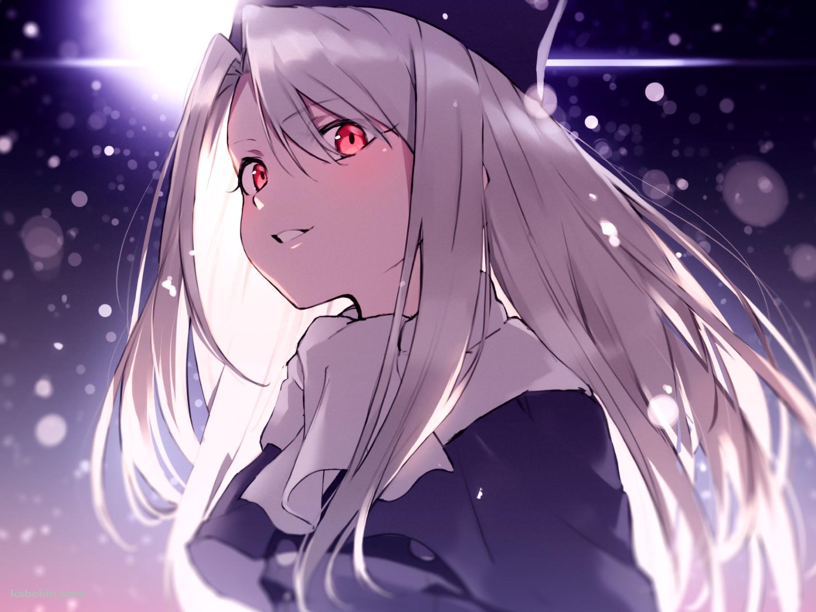雪が降る中、赤い瞳でこちらを見つめるイリヤスフィール・フォン・アインツベルン / プリズマ☆イリヤ / フェイト/ステイナイトの壁紙(1680px x 1260px) 高画質 PC・デスクトップ用