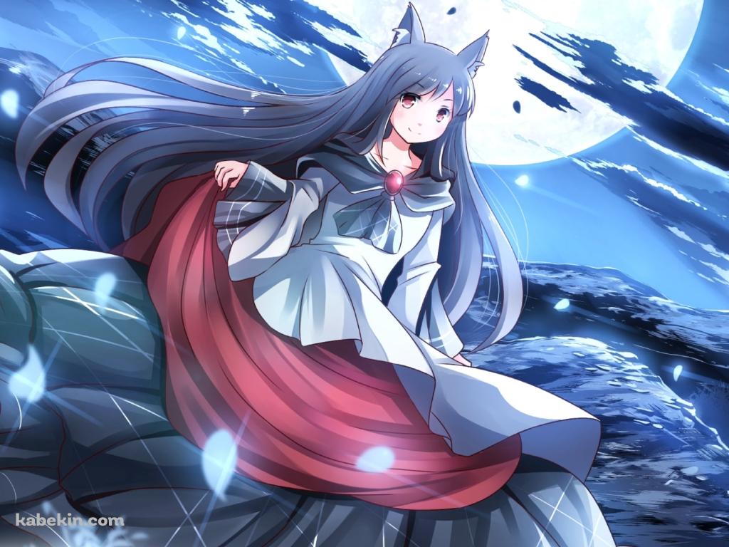 山と満月と今泉影狼 / 東方の壁紙(1024px x 768px) 高画質 PC・デスクトップ用