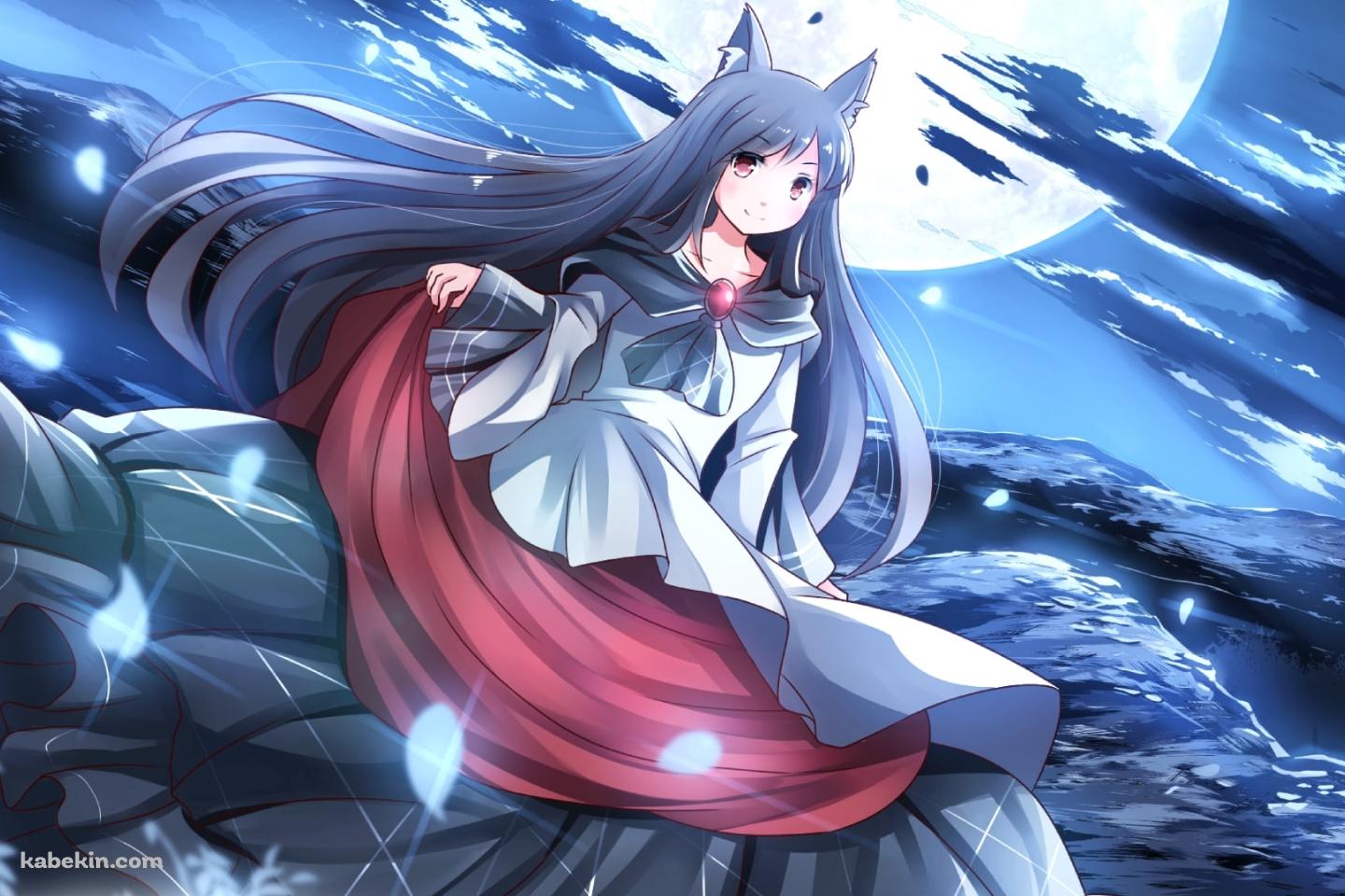 山と満月と今泉影狼 / 東方の壁紙(1440px x 960px) 高画質 PC・デスクトップ用