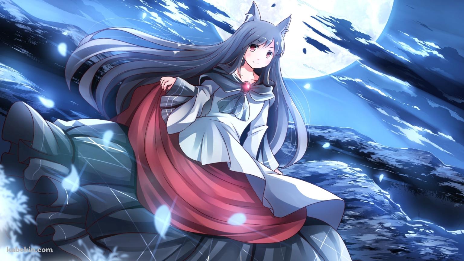 山と満月と今泉影狼 / 東方の壁紙(1536px x 864px) 高画質 PC・デスクトップ用