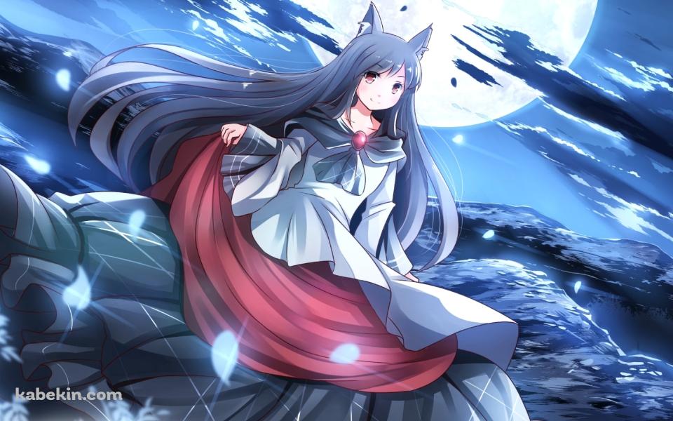 山と満月と今泉影狼 / 東方の壁紙(960px x 600px) 高画質 PC・デスクトップ用
