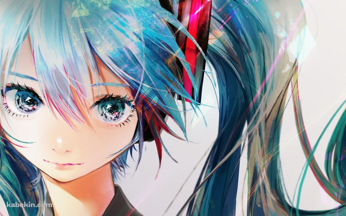 大きな瞳でこちらを見つめる初音ミク / ボカロ / ボーカロイドの壁紙(1152px x 720px) 高画質 PC・デスクトップ用