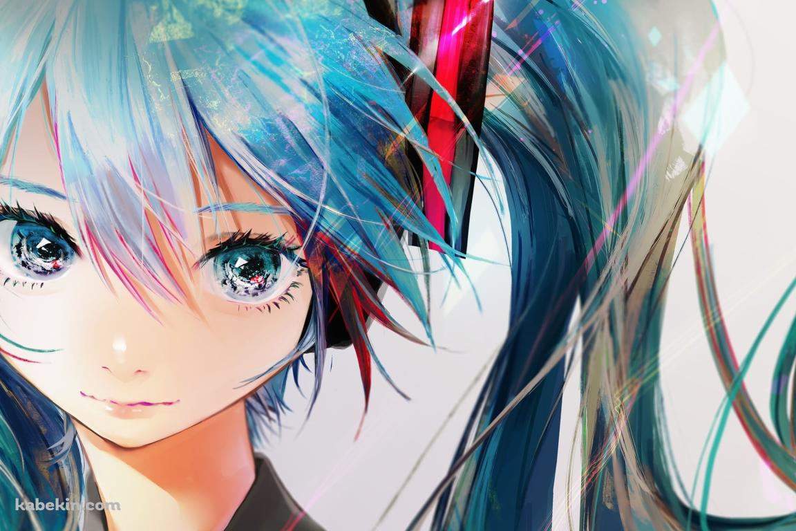 大きな瞳でこちらを見つめる初音ミク / ボカロ / ボーカロイドの壁紙(1152px x 768px) 高画質 PC・デスクトップ用