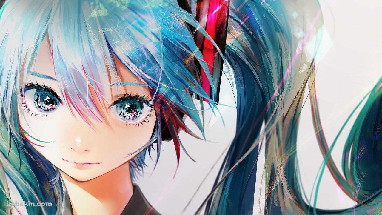 大きな瞳でこちらを見つめる初音ミク / ボカロ / ボーカロイドの壁紙(1280px x 720px) 高画質 PC・デスクトップ用