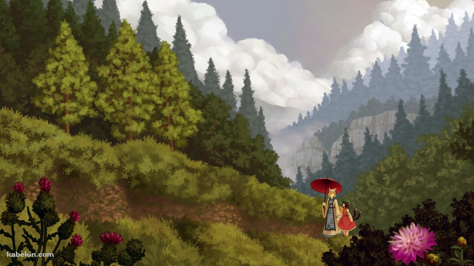 山道を歩く八雲藍と橙 / 東方の壁紙(1536px x 864px) 高画質 PC・デスクトップ用