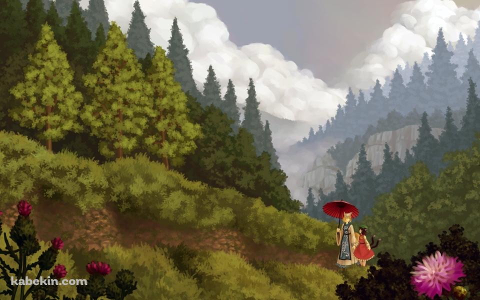 山道を歩く八雲藍と橙 / 東方の壁紙(960px x 600px) 高画質 PC・デスクトップ用