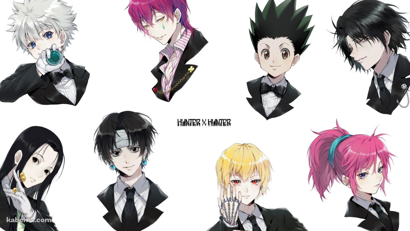 黒いスーツを着たクラピカ / キルア=ゾルディック / ゴン=フリークス / クロロ=ルシルフル / マチ=コマチネ / イルミ=ゾルディック / ヒソカ=モロウ / フェイタン / ハンターxハンターの壁紙(1391px x 783px) 高画質 PC・デスクトップ用