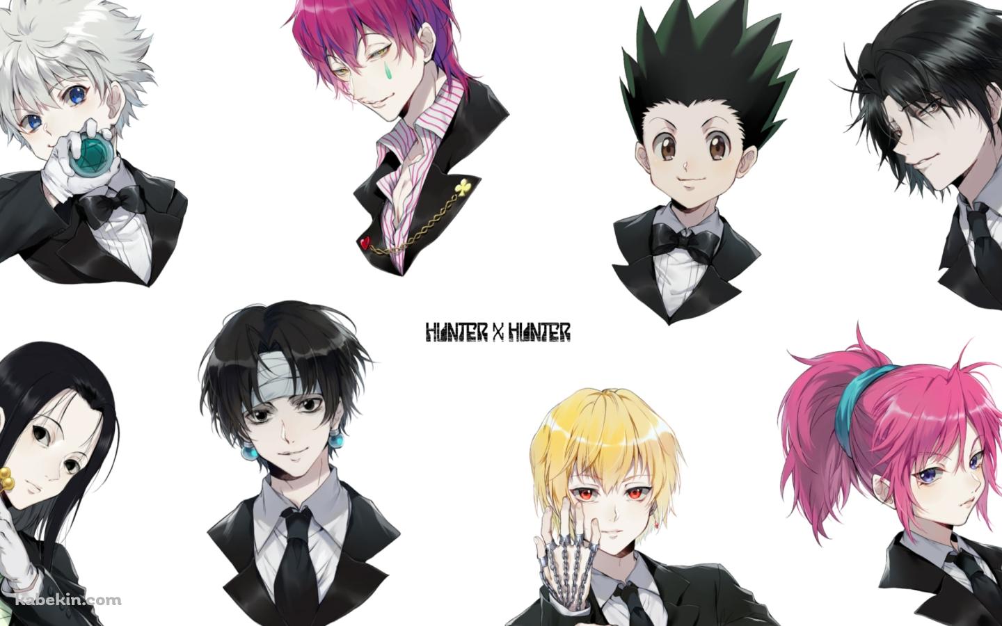 黒いスーツを着たクラピカ / キルア=ゾルディック / ゴン=フリークス / クロロ=ルシルフル / マチ=コマチネ / イルミ=ゾルディック / ヒソカ=モロウ / フェイタン / ハンターxハンターの壁紙(1440px x 900px) 高画質 PC・デスクトップ用
