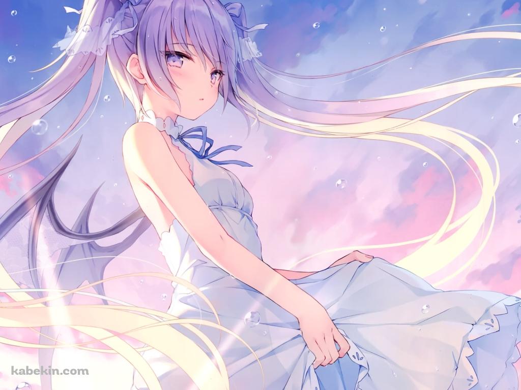 海に浸かりこちらに振り返る白いドレスを着た少女の壁紙(1024px x 768px) 高画質 PC・デスクトップ用