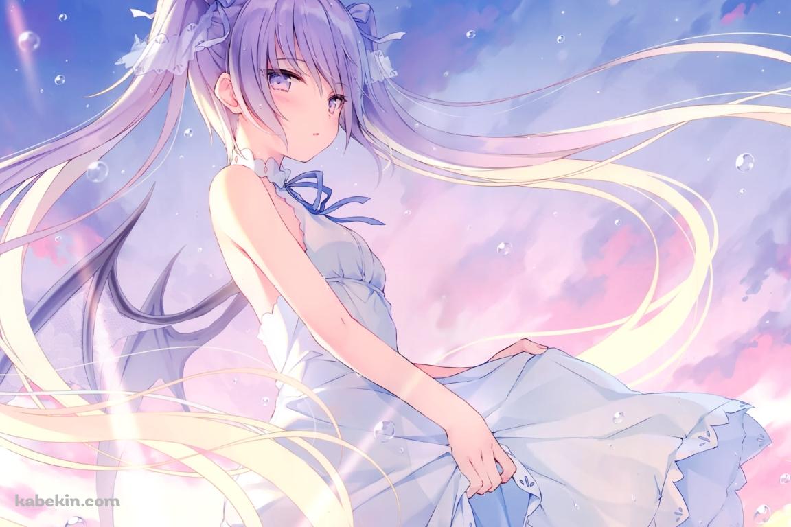 海に浸かりこちらに振り返る白いドレスを着た少女の壁紙(1152px x 768px) 高画質 PC・デスクトップ用