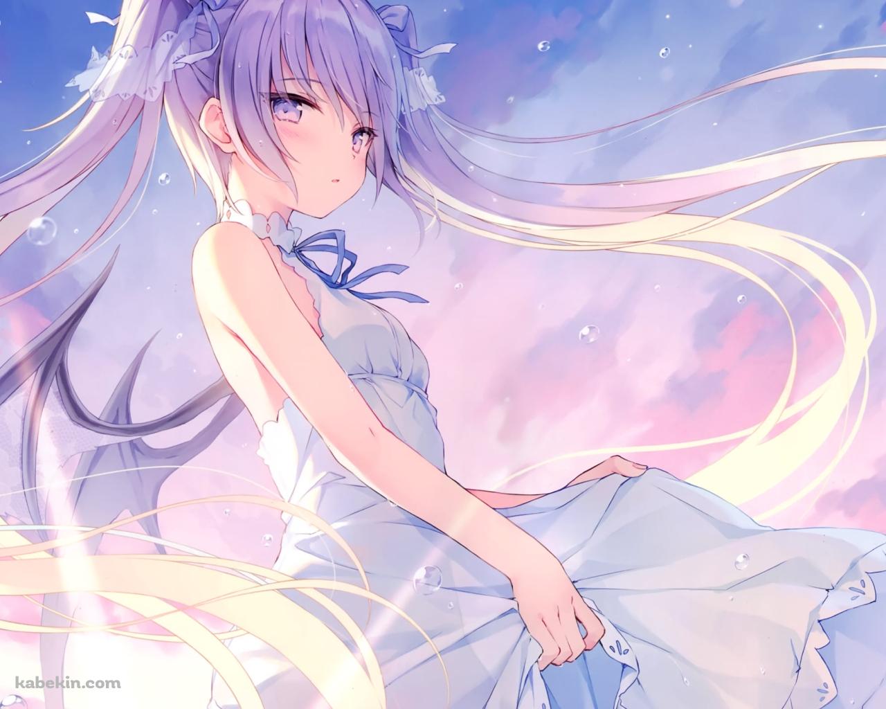 海に浸かりこちらに振り返る白いドレスを着た少女の壁紙(1280px x 1024px) 高画質 PC・デスクトップ用