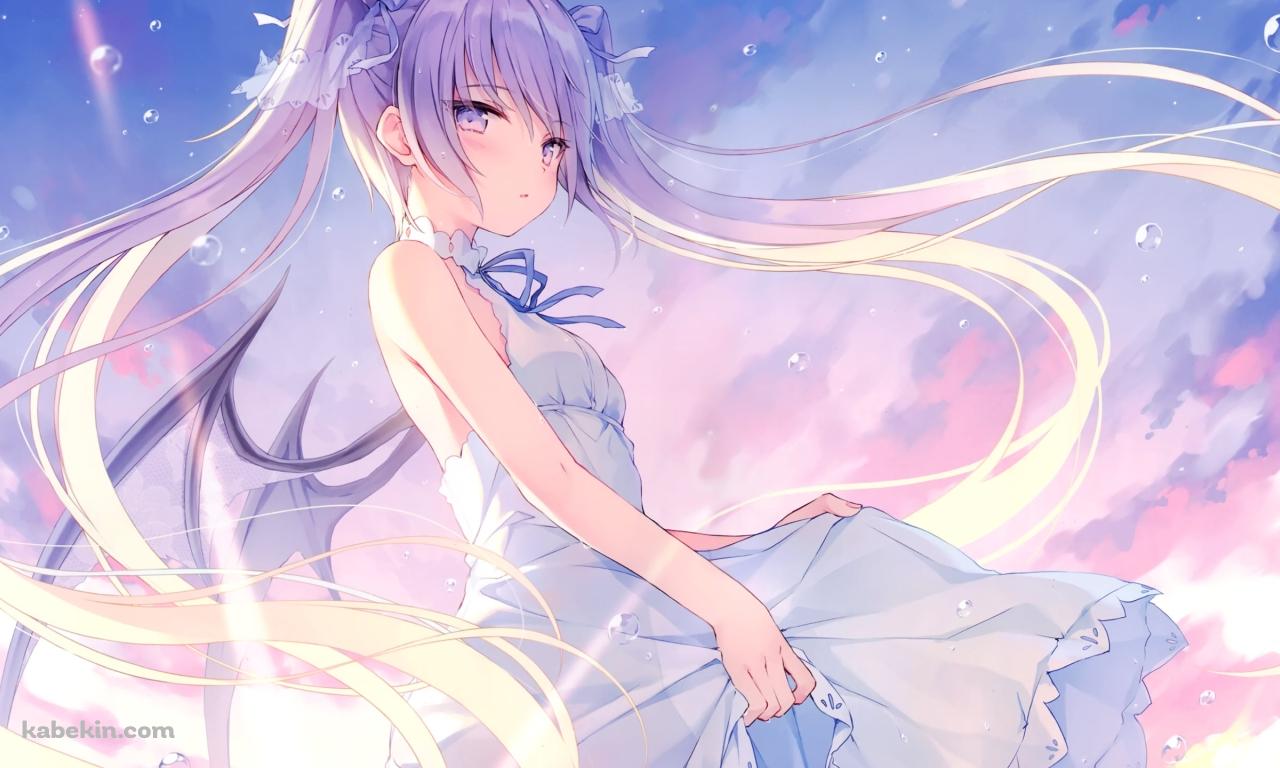 海に浸かりこちらに振り返る白いドレスを着た少女の壁紙(1280px x 768px) 高画質 PC・デスクトップ用
