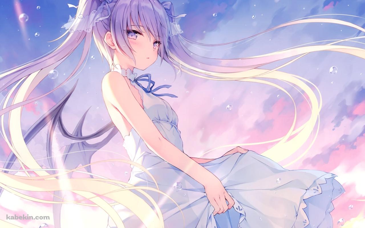 海に浸かりこちらに振り返る白いドレスを着た少女の壁紙(1280px x 800px) 高画質 PC・デスクトップ用