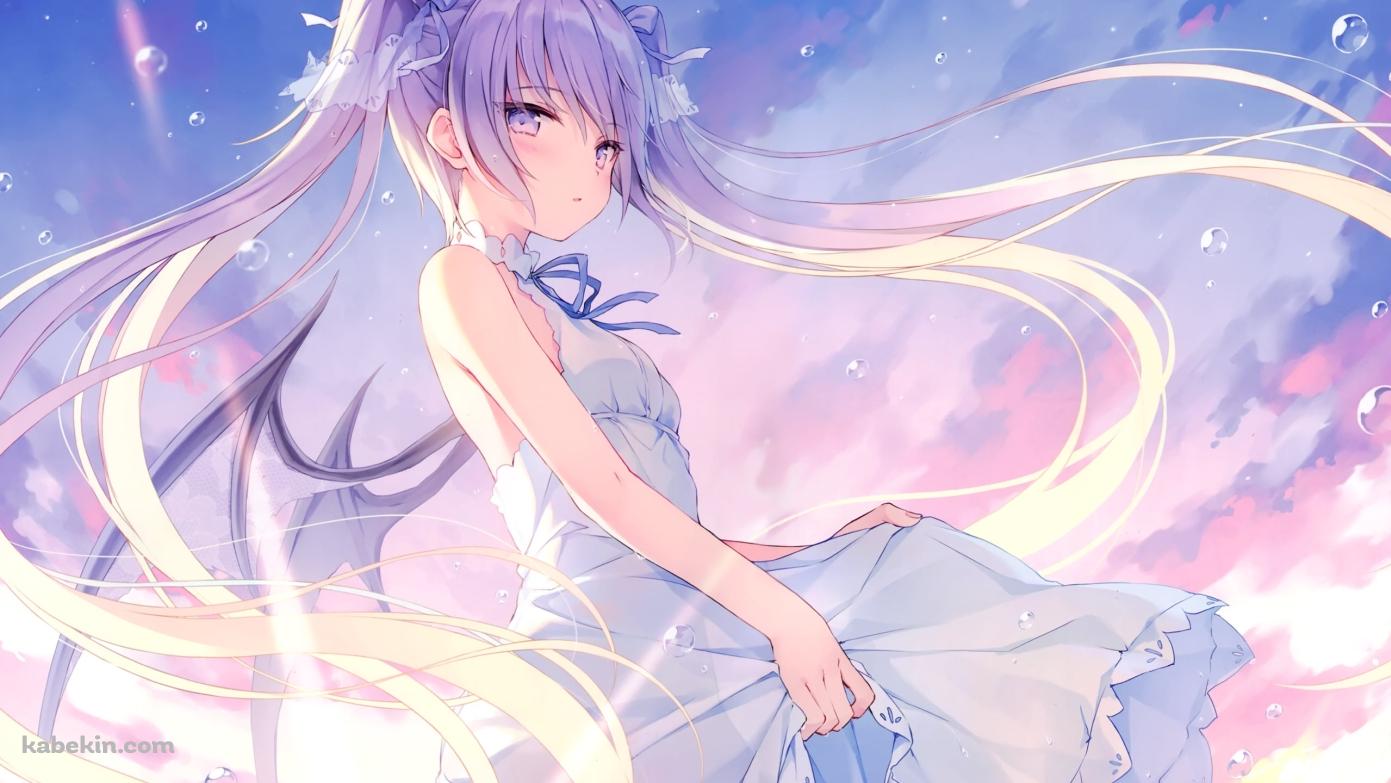 海に浸かりこちらに振り返る白いドレスを着た少女の壁紙(1391px x 783px) 高画質 PC・デスクトップ用