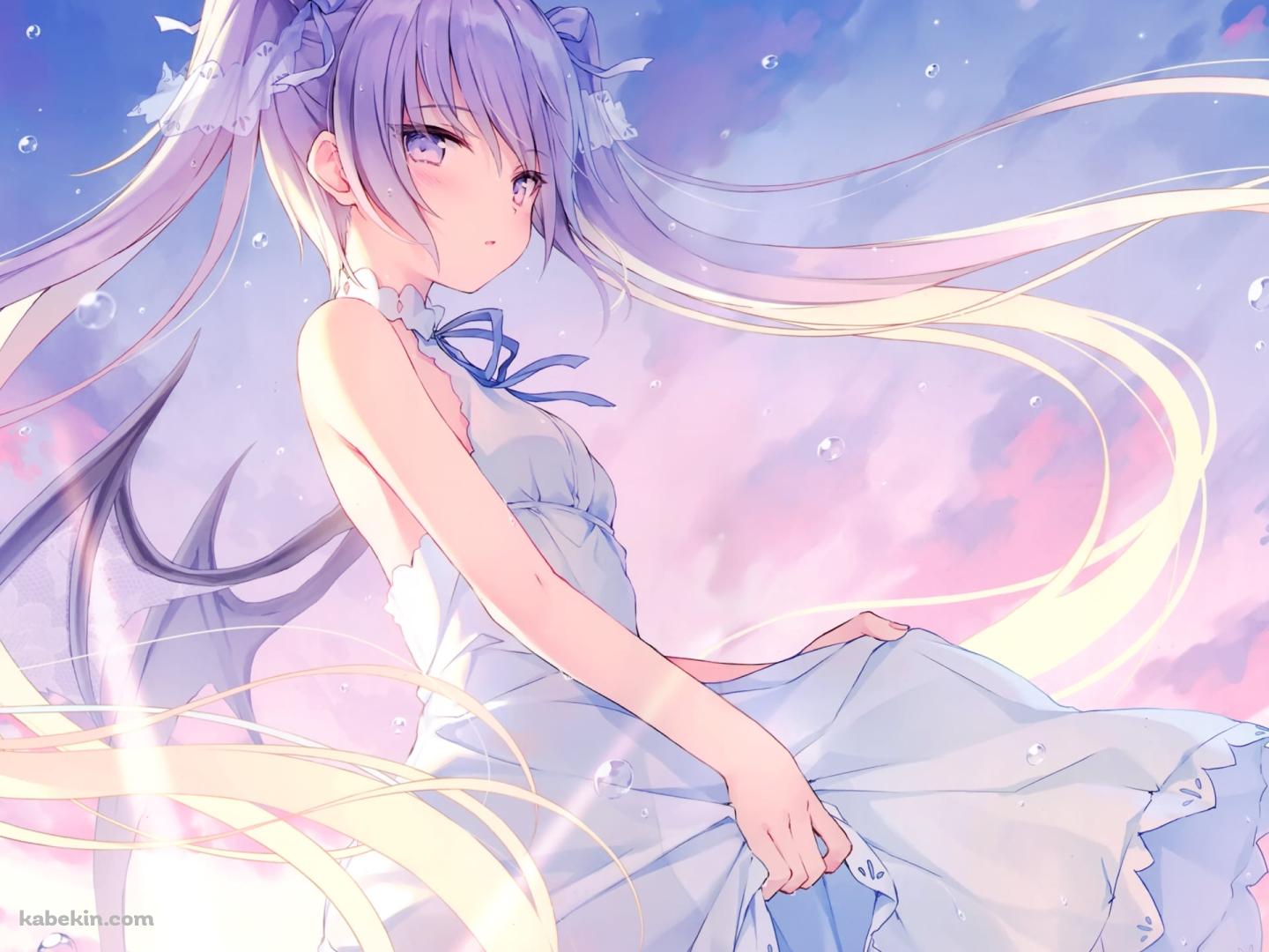 海に浸かりこちらに振り返る白いドレスを着た少女の壁紙(1440px x 1080px) 高画質 PC・デスクトップ用