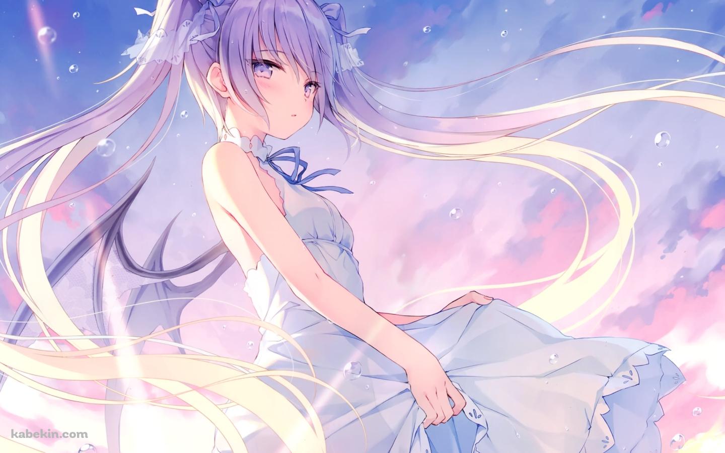 海に浸かりこちらに振り返る白いドレスを着た少女の壁紙(1440px x 900px) 高画質 PC・デスクトップ用