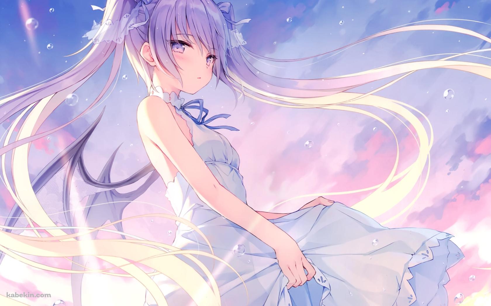 海に浸かりこちらに振り返る白いドレスを着た少女の壁紙(1680px x 1050px) 高画質 PC・デスクトップ用