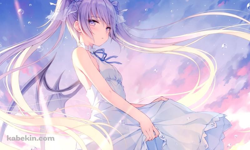 海に浸かりこちらに振り返る白いドレスを着た少女の壁紙(800px x 480px) 高画質 PC・デスクトップ用
