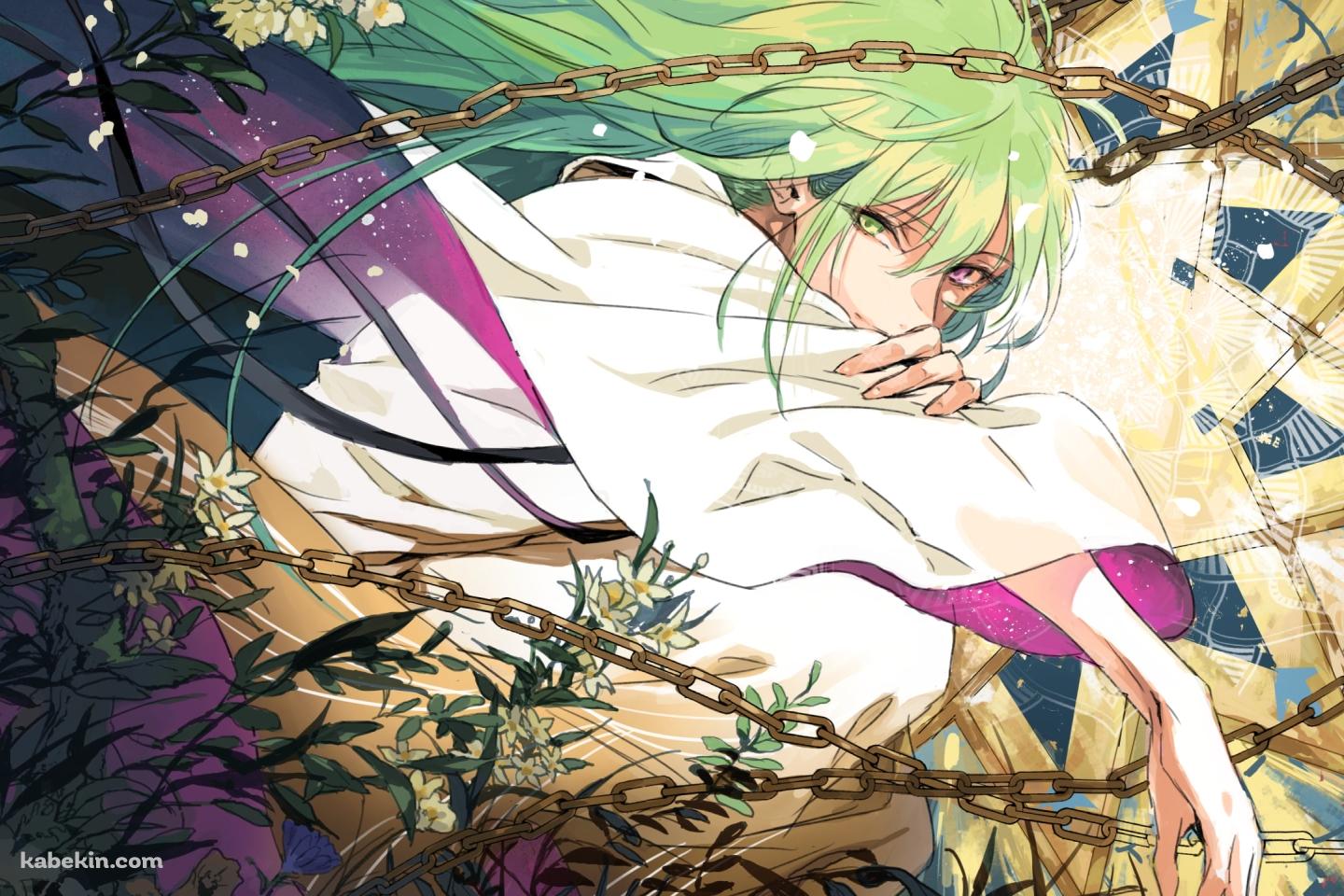白い花と鎖に囲まれたエルキドゥ / Fate/grand orderの壁紙(1440px x 960px) 高画質 PC・デスクトップ用