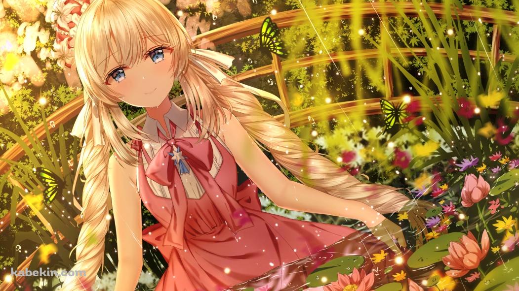 雨が降る中、蓮の花が浮く池に浸かる可愛いマリー・アントワネット / Fate/grand orderの壁紙(1051px x 591px) 高画質 PC・デスクトップ用