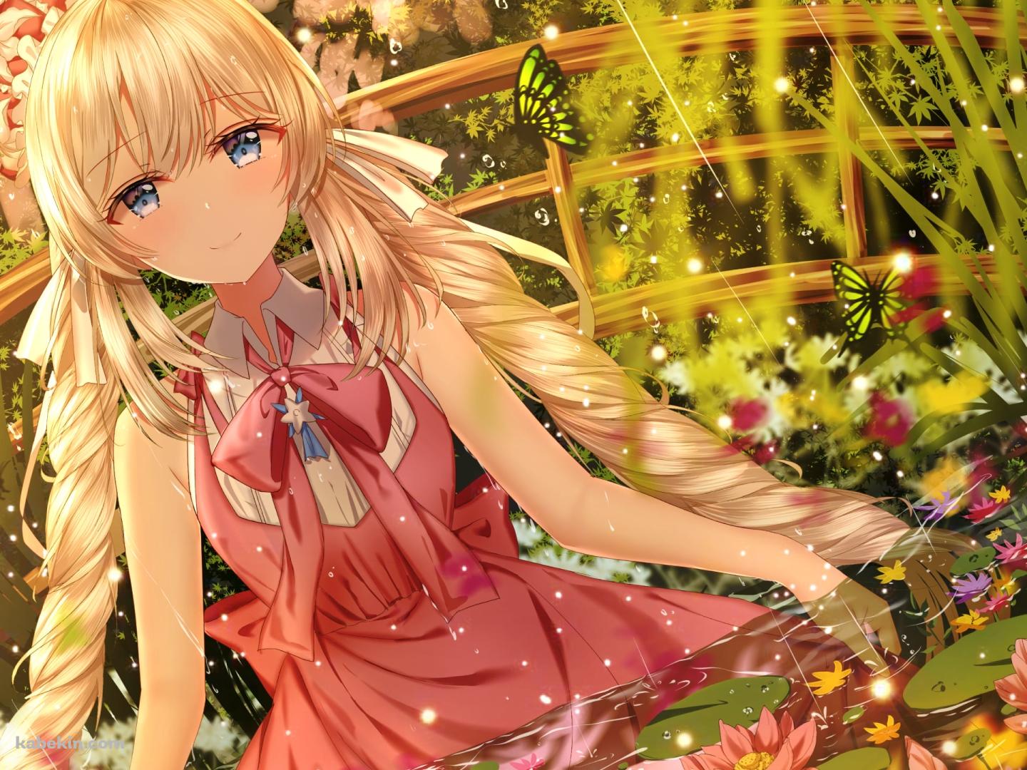 雨が降る中、蓮の花が浮く池に浸かる可愛いマリー・アントワネット / Fate/grand orderの壁紙(1440px x 1080px) 高画質 PC・デスクトップ用