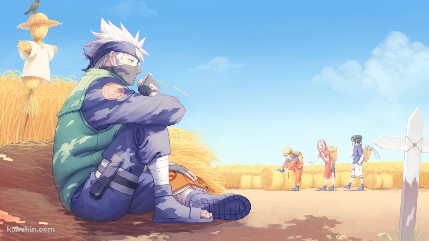 カカシの前に座るはたけカカシ / うずまきナルト / うちはサスケ / 春野サクラ / NARUTOの壁紙(1366px x 768px) 高画質 PC・デスクトップ用