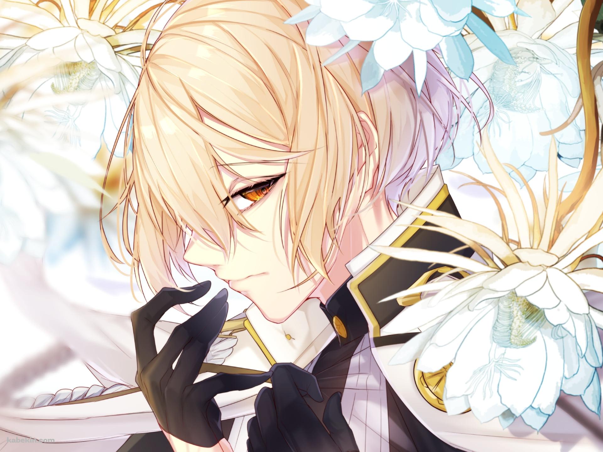 白い花とこちらをにらみつける髭切(ひげきり) / 刀剣乱舞の壁紙(1920px x 1440px) 高画質 PC・デスクトップ用