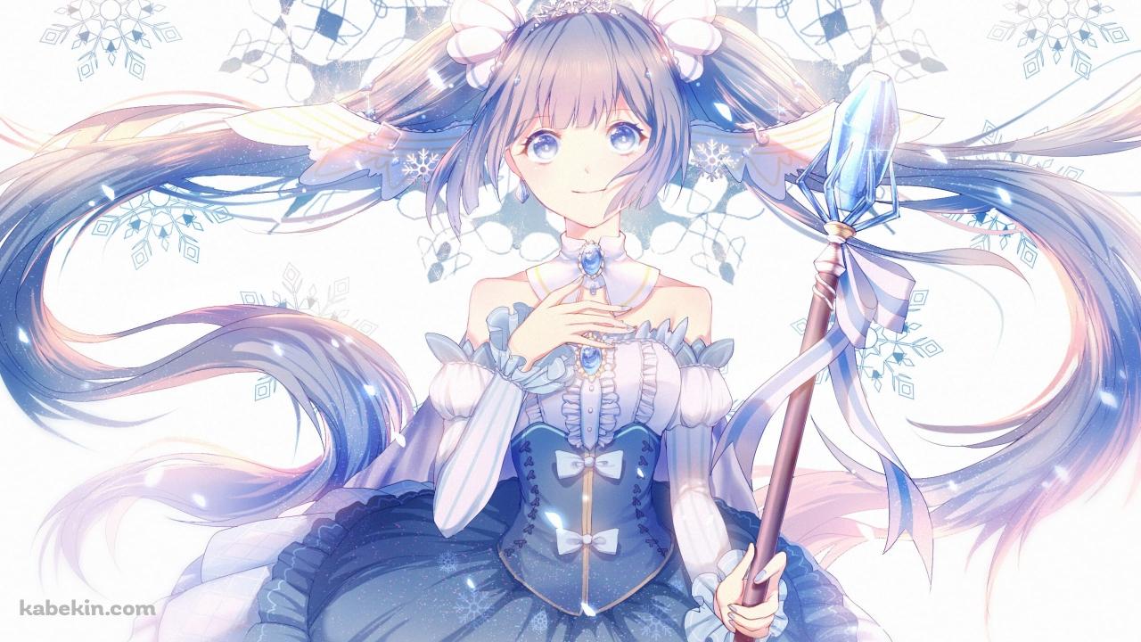 胸元に手をあてる杖を持つ雪ミク / 初音ミク / ボカロ / ボーカロイドの壁紙(1280px x 720px) 高画質 PC・デスクトップ用