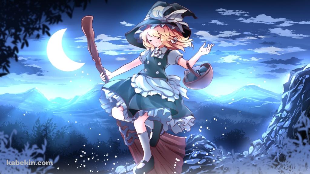 三日月と山頂と霧雨魔理沙 / 東方の壁紙(1024px x 576px) 高画質 PC・デスクトップ用