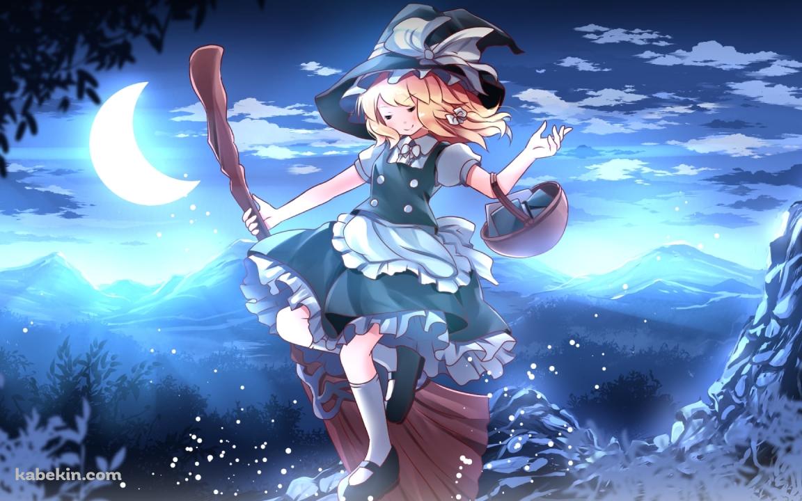 三日月と山頂と霧雨魔理沙 / 東方の壁紙(1152px x 720px) 高画質 PC・デスクトップ用