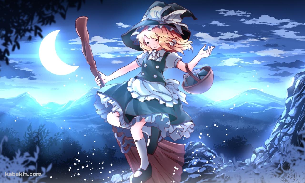 三日月と山頂と霧雨魔理沙 / 東方の壁紙(1280px x 768px) 高画質 PC・デスクトップ用