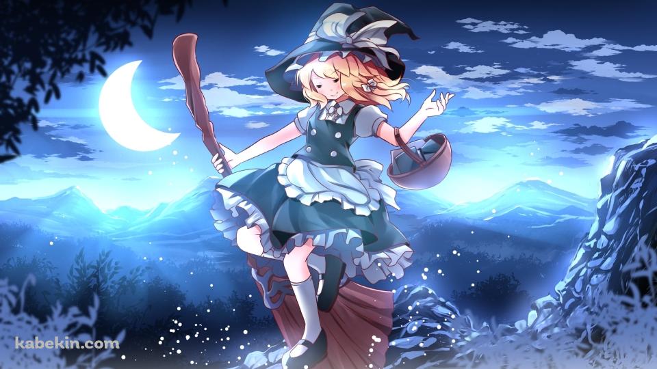 三日月と山頂と霧雨魔理沙 / 東方の壁紙(960px x 540px) 高画質 PC・デスクトップ用