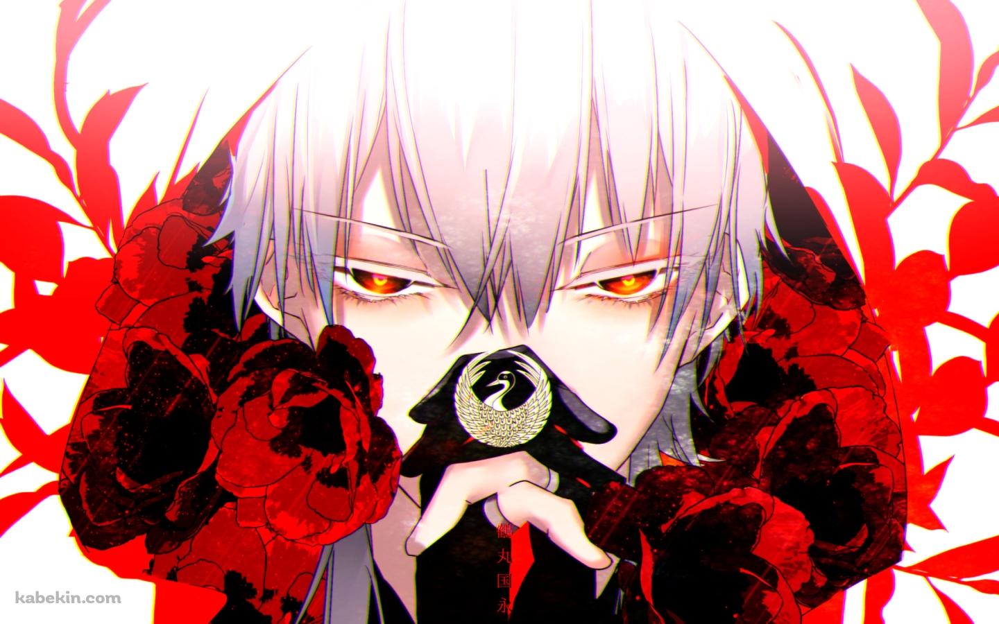 赤い花と両手を組む鶴丸国永(つるまるくになが) / 刀剣乱舞の壁紙(1440px x 900px) 高画質 PC・デスクトップ用