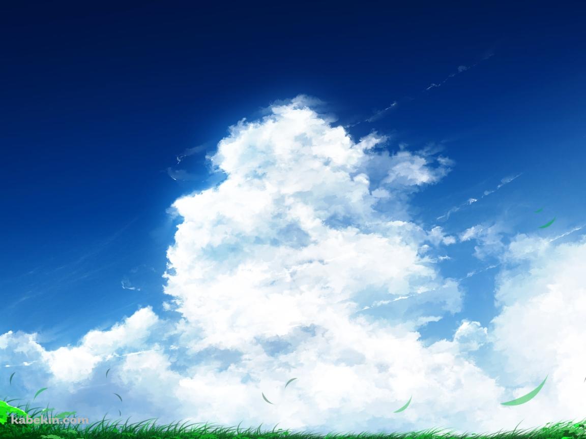 白い入道雲と青空と緑の草原 / 夏の壁紙(1152px x 864px) 高画質 PC・デスクトップ用