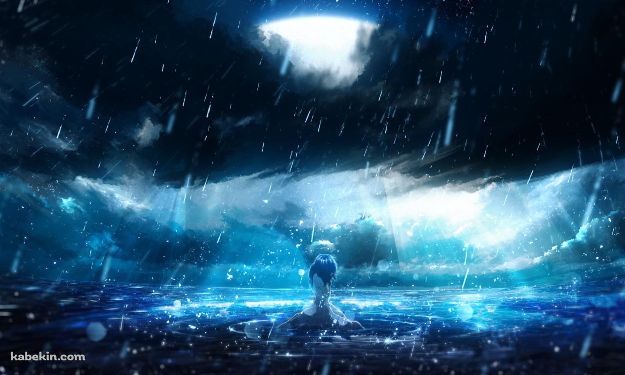 土砂降りの中、泣く少女の壁紙(1280px x 768px) 高画質 PC・デスクトップ用