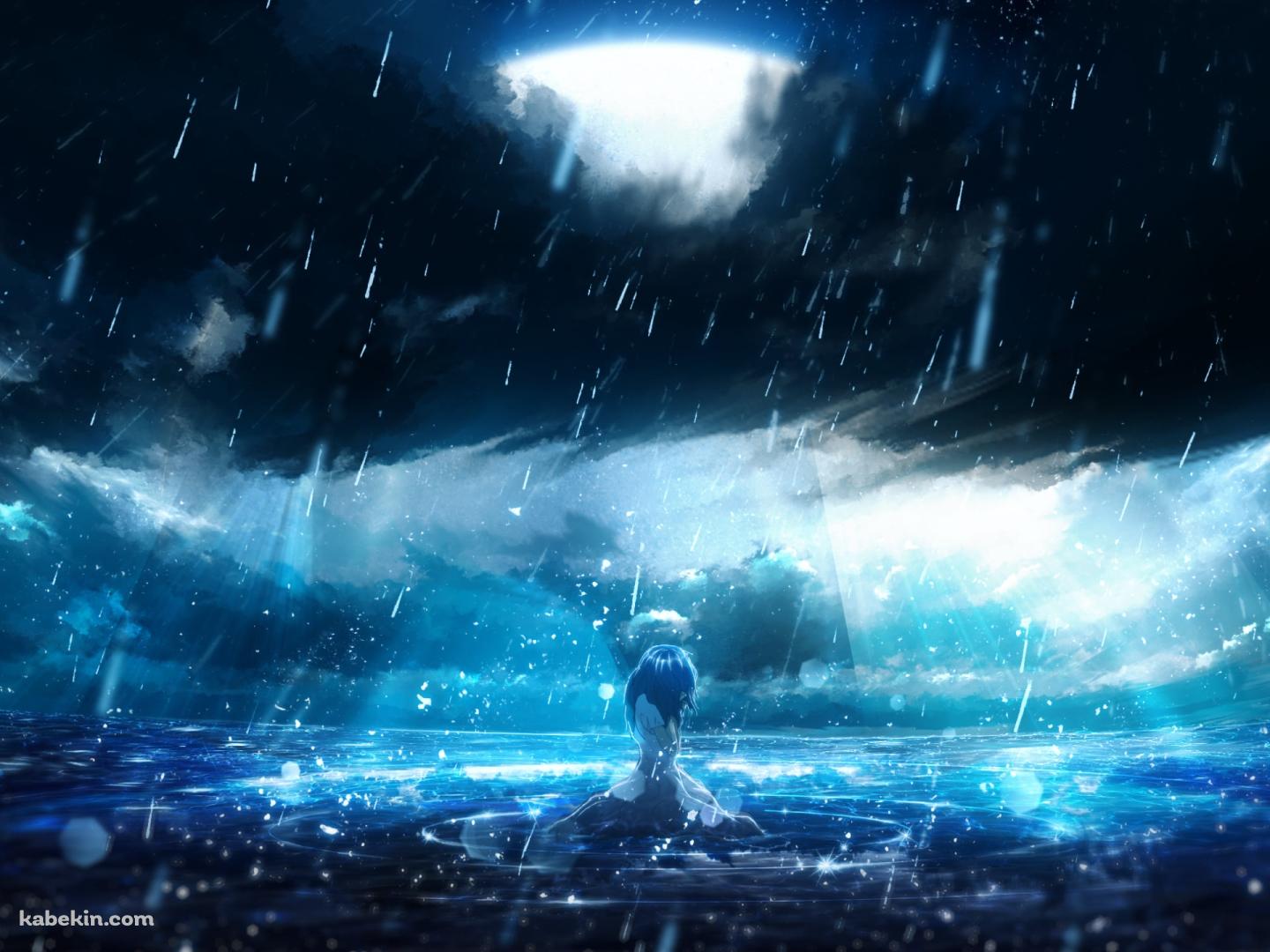 土砂降りの中、泣く少女の壁紙(1440px x 1080px) 高画質 PC・デスクトップ用