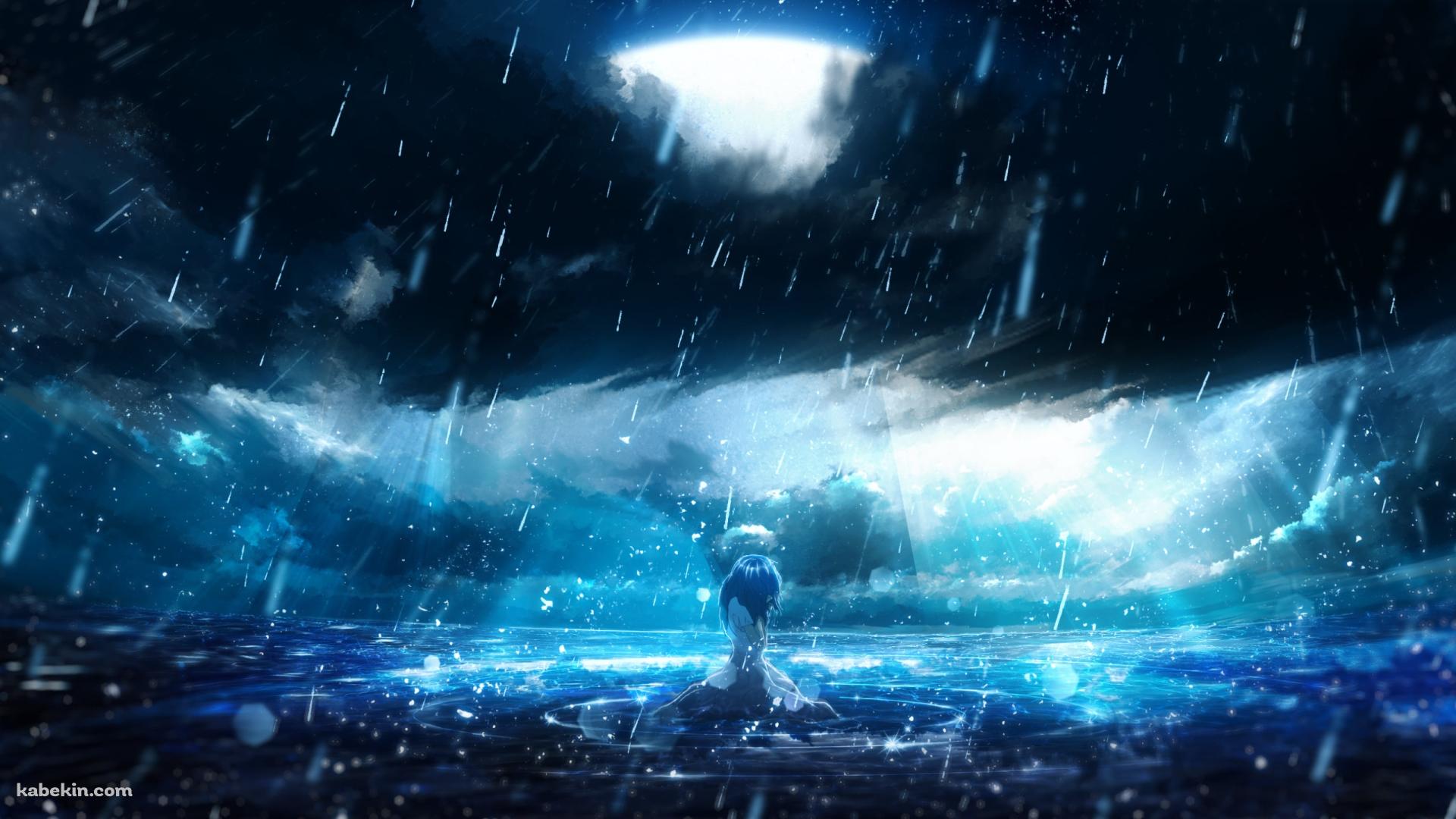 土砂降りの中、泣く少女の壁紙(1920px x 1080px) 高画質 PC・デスクトップ用