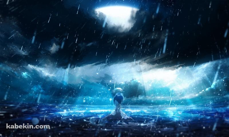 土砂降りの中、泣く少女の壁紙(800px x 480px) 高画質 PC・デスクトップ用