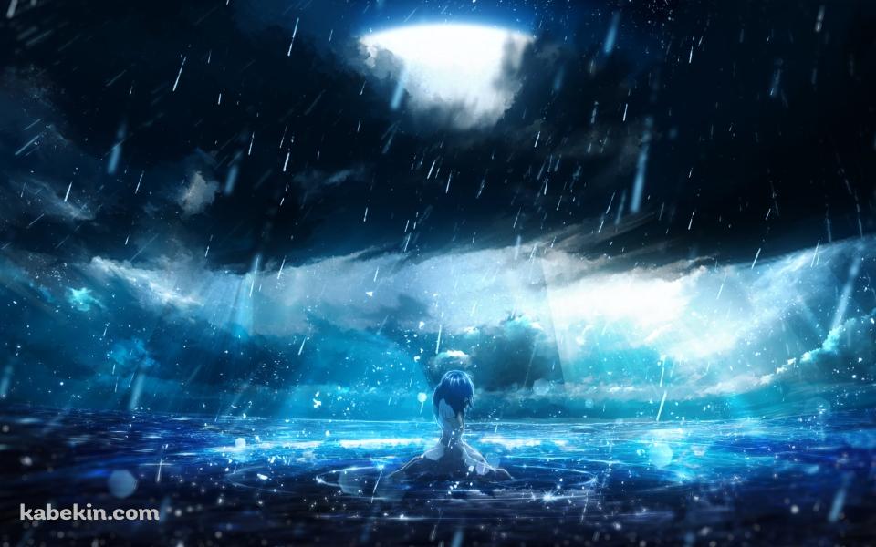 土砂降りの中、泣く少女の壁紙(960px x 600px) 高画質 PC・デスクトップ用