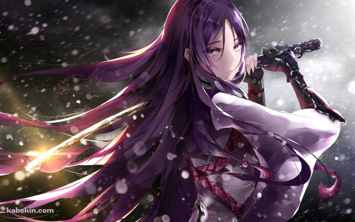 雪が降る中、剣を持つ源頼光 / Fate/grand orderの壁紙(1152px x 720px) 高画質 PC・デスクトップ用