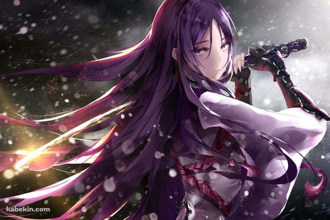 雪が降る中、剣を持つ源頼光 / Fate/grand orderの壁紙(1152px x 768px) 高画質 PC・デスクトップ用