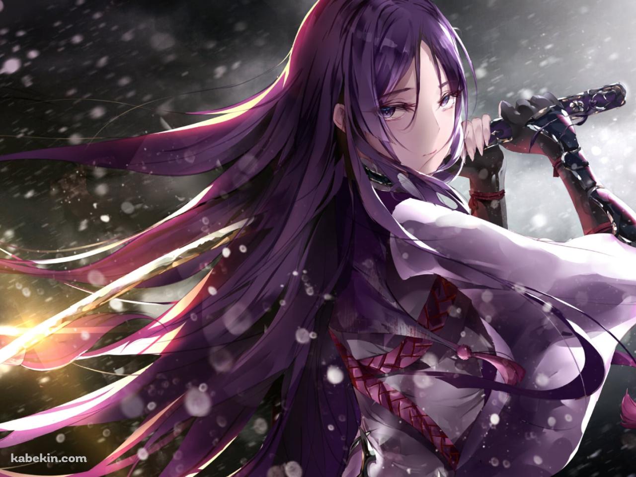 雪が降る中、剣を持つ源頼光 / Fate/grand orderの壁紙(1280px x 960px) 高画質 PC・デスクトップ用