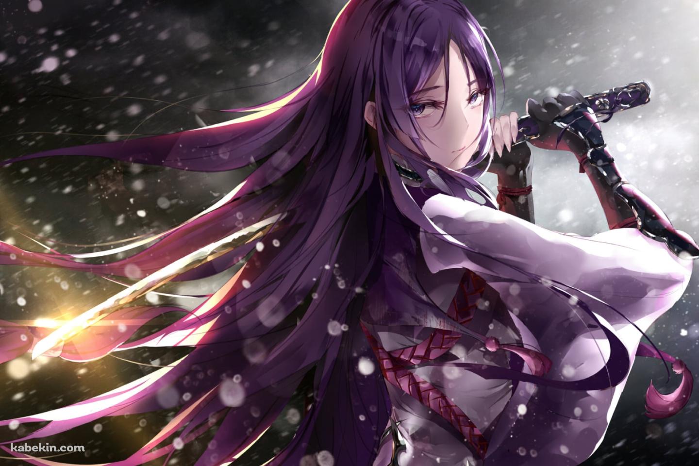 雪が降る中、剣を持つ源頼光 / Fate/grand orderの壁紙(1440px x 960px) 高画質 PC・デスクトップ用