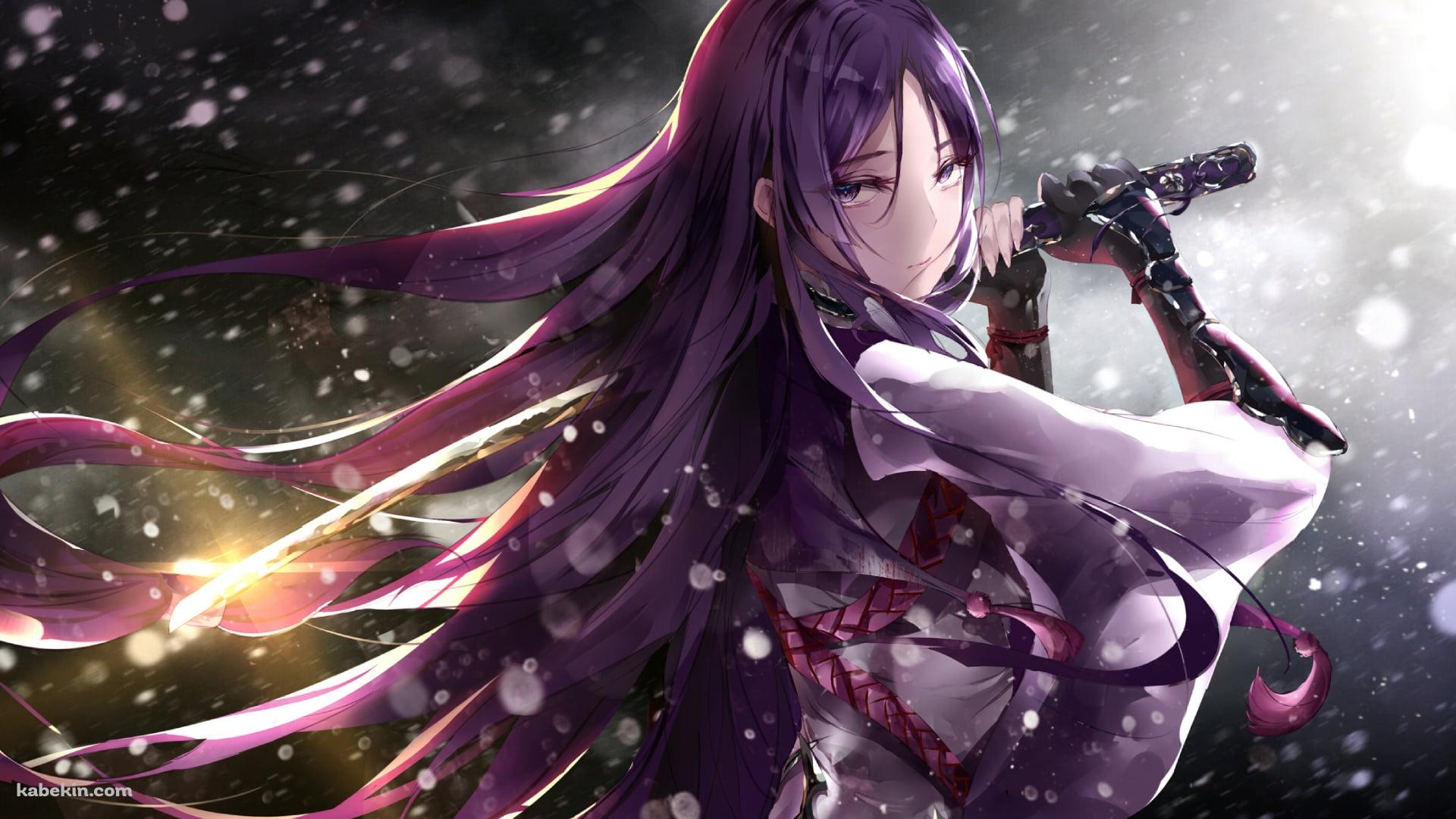 雪が降る中、剣を持つ源頼光 / Fate/grand orderの壁紙(1920px x 1080px) 高画質 PC・デスクトップ用