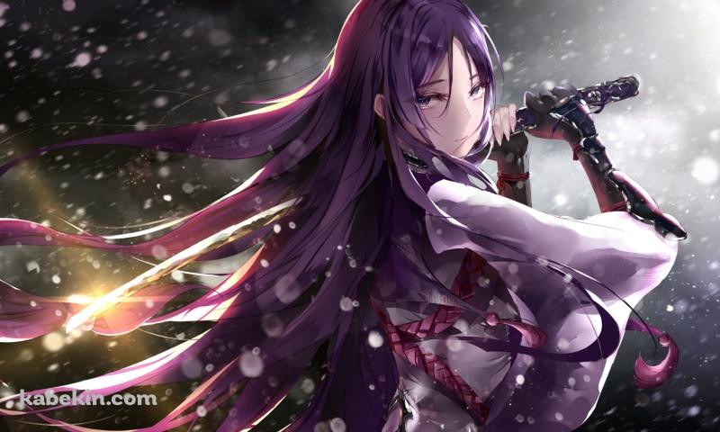 雪が降る中、剣を持つ源頼光 / Fate/grand orderの壁紙(800px x 480px) 高画質 PC・デスクトップ用