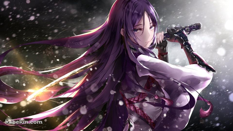 雪が降る中、剣を持つ源頼光 / Fate/grand orderの壁紙(960px x 540px) 高画質 PC・デスクトップ用