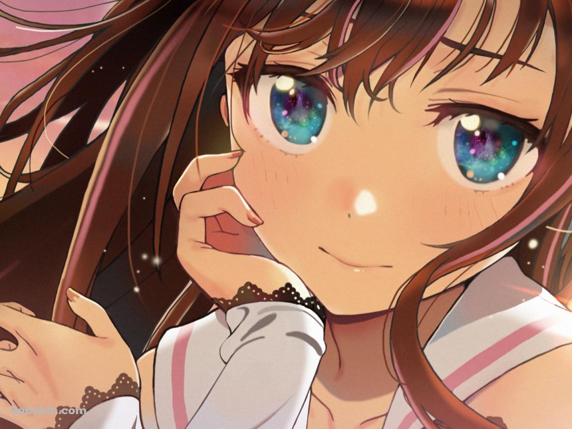 頬杖をつきこちらを見つめ微笑むキズナアイ / バーチャルYouTuber / Vtuberの壁紙(1152px x 864px) 高画質 PC・デスクトップ用