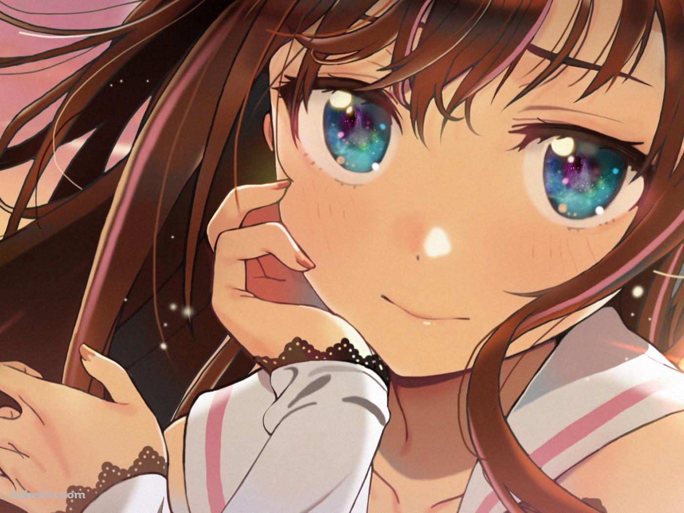 頬杖をつきこちらを見つめ微笑むキズナアイ / バーチャルYouTuber / Vtuberの壁紙(1400px x 1050px) 高画質 PC・デスクトップ用