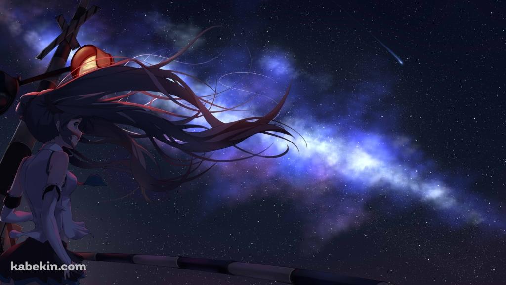 踏切の前で星空を眺める初音ミク / ボカロ / ボーカロイドの壁紙(1024px x 576px) 高画質 PC・デスクトップ用